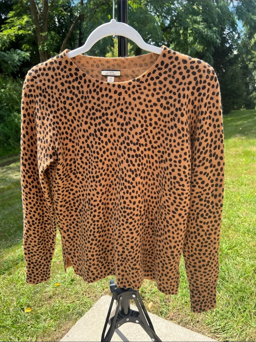 J. Crew Soft 100% Cashmere Lux Crewneck Sweater Leopard Dot